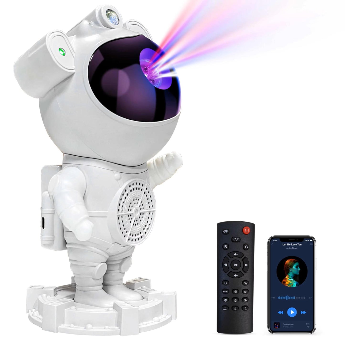 5-in-1 Astronaut Galaxie-Projektor mit Bluetooth-Lautsprecher & Weißem Rauschen – Mond-, Nebel- & Sternenlicht, Fernbedienung, Timer, 360° Verstellbares Nachtlicht – OEM/ODM Verfügbar