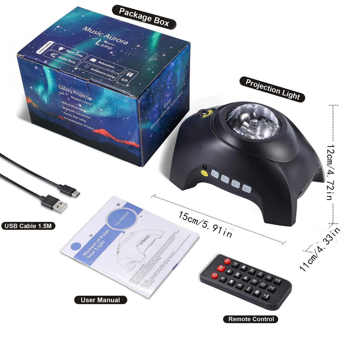 Northern Galaxy Aurora Projector 33 Light Effects & BT Speaker White Noise & Timer Home Decor Bedroom Gift OEM