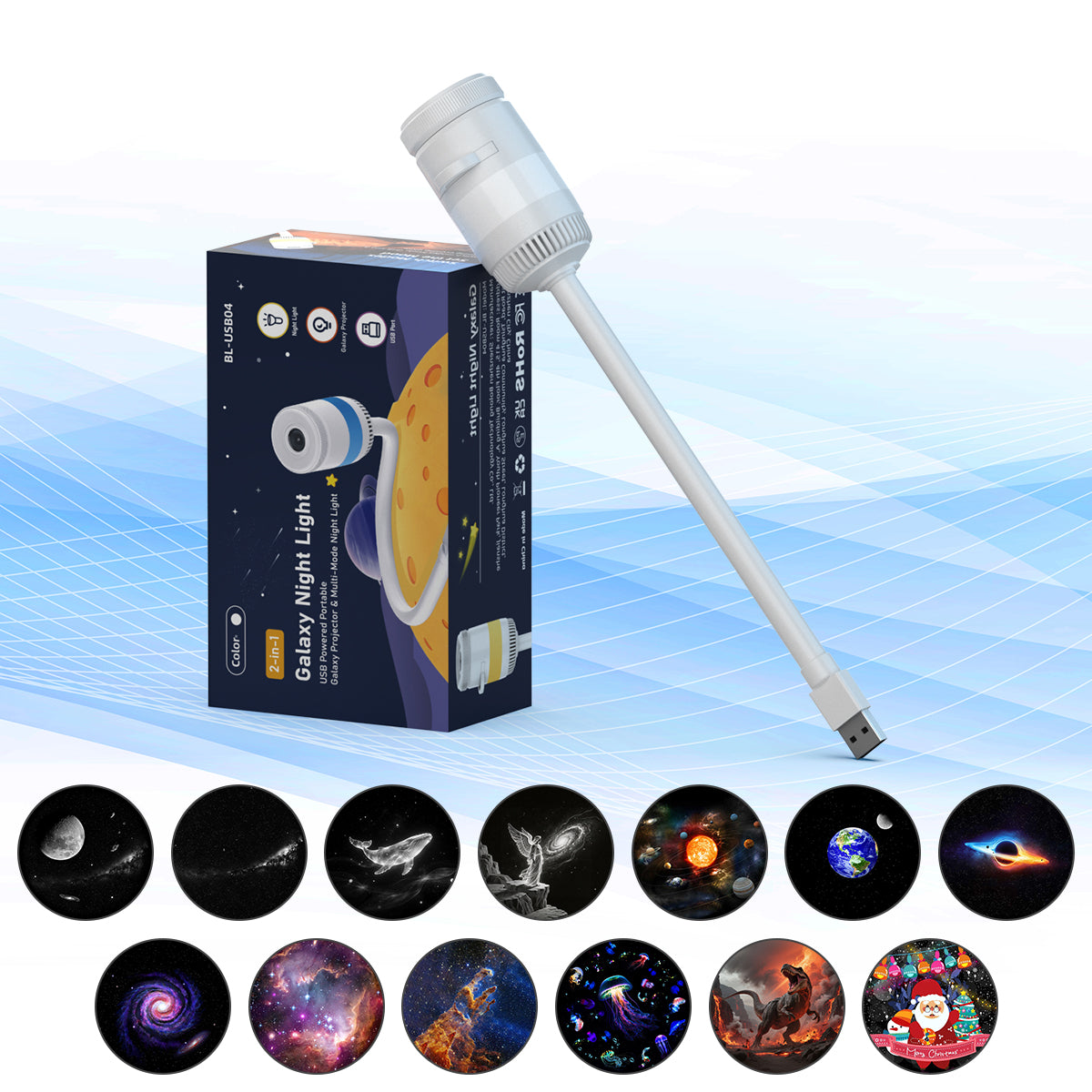 USB Galaxy Star Projector with RGB Night Light & Flexible Gooseneck