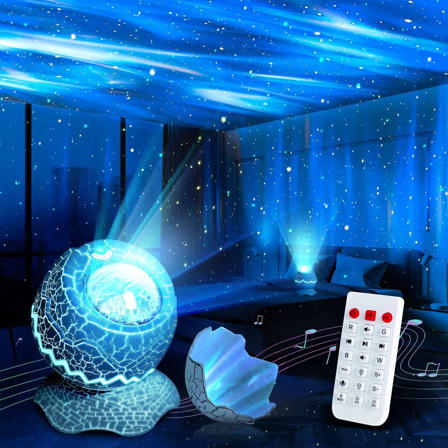 3-in-1 Dinosaur Egg Aurora Projector 33 Light Effects & BT Speaker White Noise & Timer Kids Bedroom Gift Decor  OEM