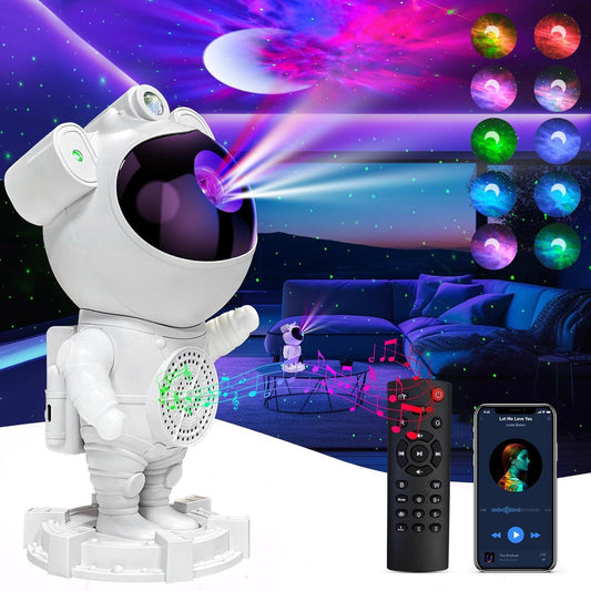 Proyector 5 en 1 de Galaxia Astronauta con Altavoz Bluetooth y Ruido Blanco – Luz de Luna, Nebulosa y Estrellas, Control Remoto, Temporizador, Luz Nocturna Ajustable 360° – OEM/ODM Disponible
