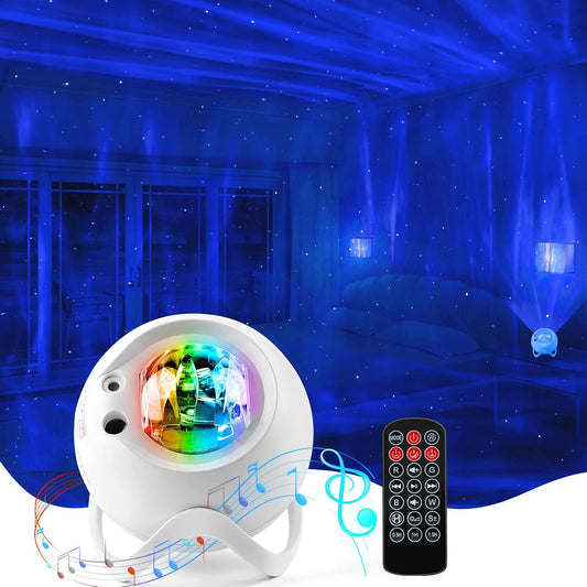 Proyector de Estrellas Galáctico Aurora con Altavoz Bluetooth – 15 Efectos Aurora, 5 Proyecciones Planetarias, Luz Nocturna Recargable, Control Remoto, Temporizador – OEM/ODM Disponible