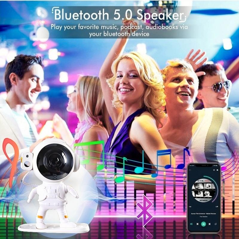 Proyector Astronauta Galaxia con Altavoz Bluetooth y Ruido Blanco – 16 Efectos de Aurora, Luz Nocturna con Rotación Magnética 360°, Control Remoto, Temporizador – OEM/ODM Disponible
