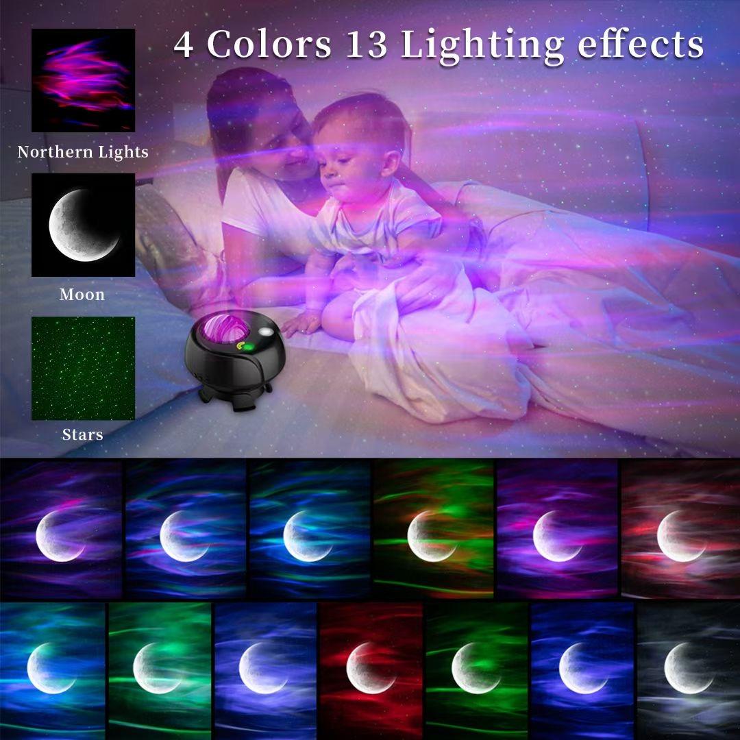 Proyector Aurora Galaxy con altavoz Bluetooth – 13 efectos de iluminación, luz nocturna de ángulo ajustable, control remoto, lámpara de techo con temporizador – OEM/ODM disponible