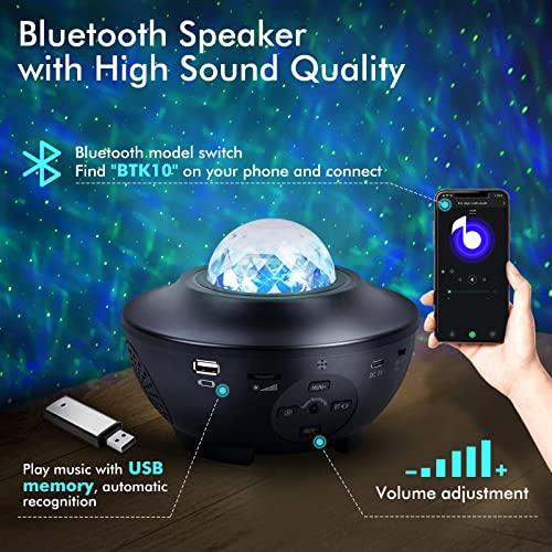 Galaxy Star Projector Gift Nebula Projection Lamp with Bluetooth Speaker Water Ripple Light USB Music Sync and Timer for Holiday Decor