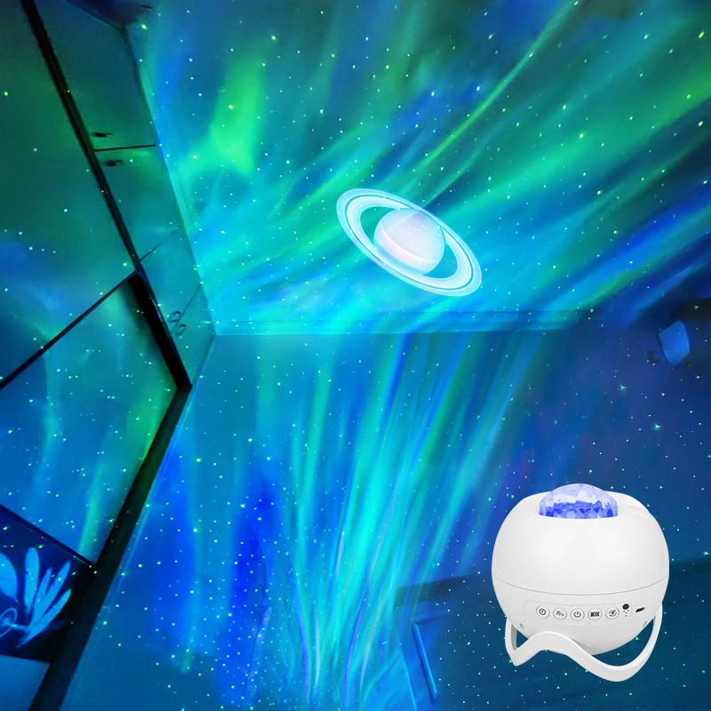 Proyector de Estrellas Galáctico Aurora con Altavoz Bluetooth – 15 Efectos Aurora, 5 Proyecciones Planetarias, Luz Nocturna Recargable, Control Remoto, Temporizador – OEM/ODM Disponible