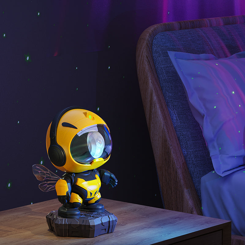 Bienenroboter-Galaxie-Projektor mit Bluetooth-Lautsprecher – Nordlicht-Sternenprojektor, Fernbedienung, Timer, einstellbarer Winkel, LED-Nachtlicht – OEM/ODM verfügbar