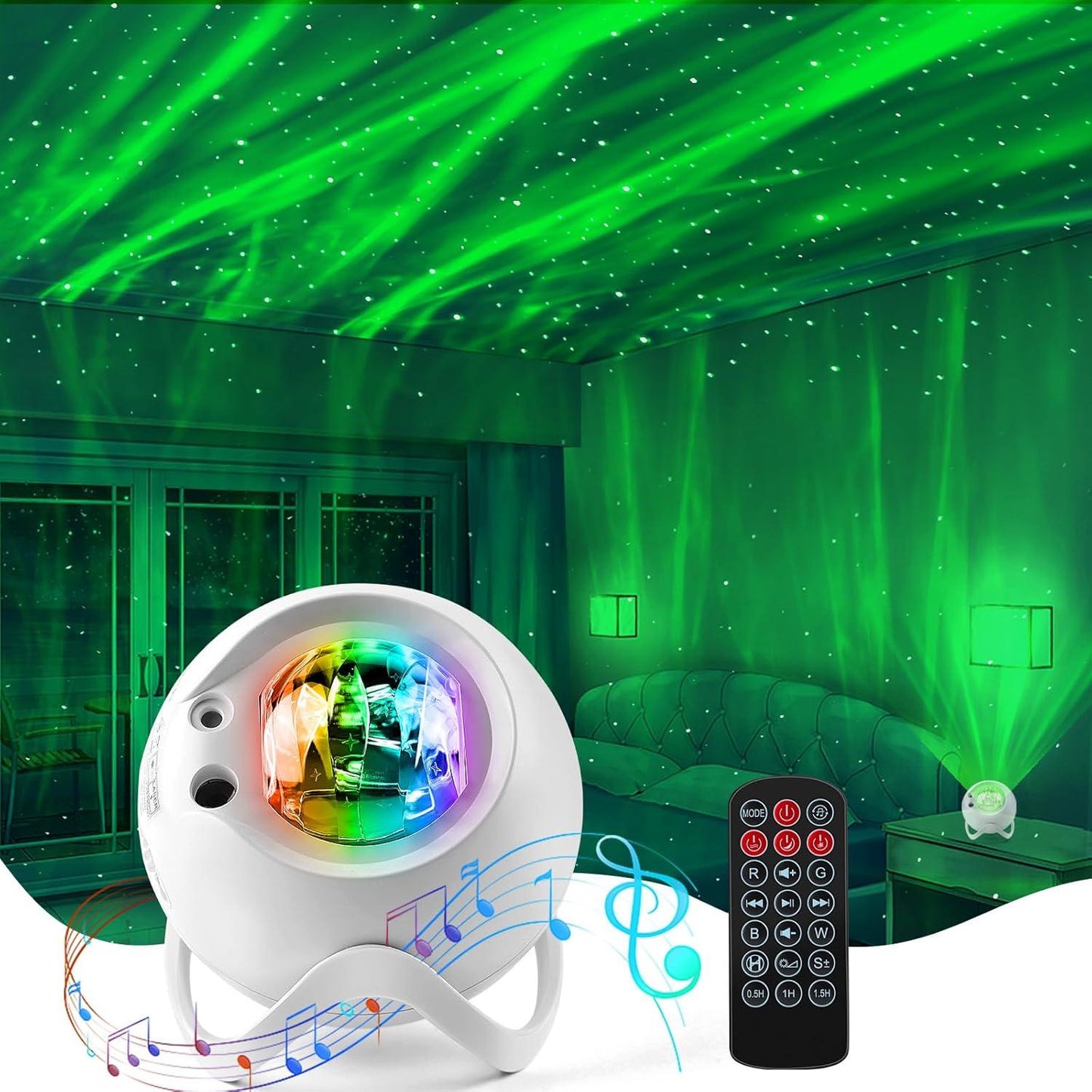 Proyector de Estrellas Galáctico Aurora con Altavoz Bluetooth – 15 Efectos Aurora, 5 Proyecciones Planetarias, Luz Nocturna Recargable, Control Remoto, Temporizador – OEM/ODM Disponible