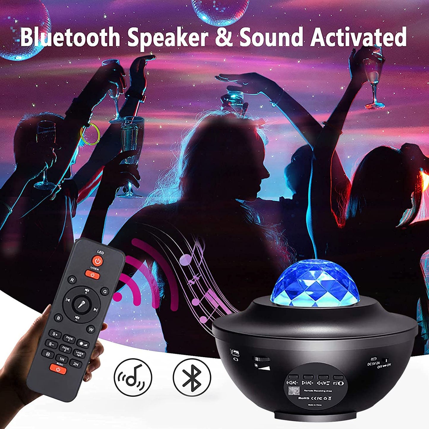 Galaxy Star Projector Gift Nebula Projection Lamp with Bluetooth Speaker Water Ripple Light USB Music Sync and Timer for Holiday Decor
