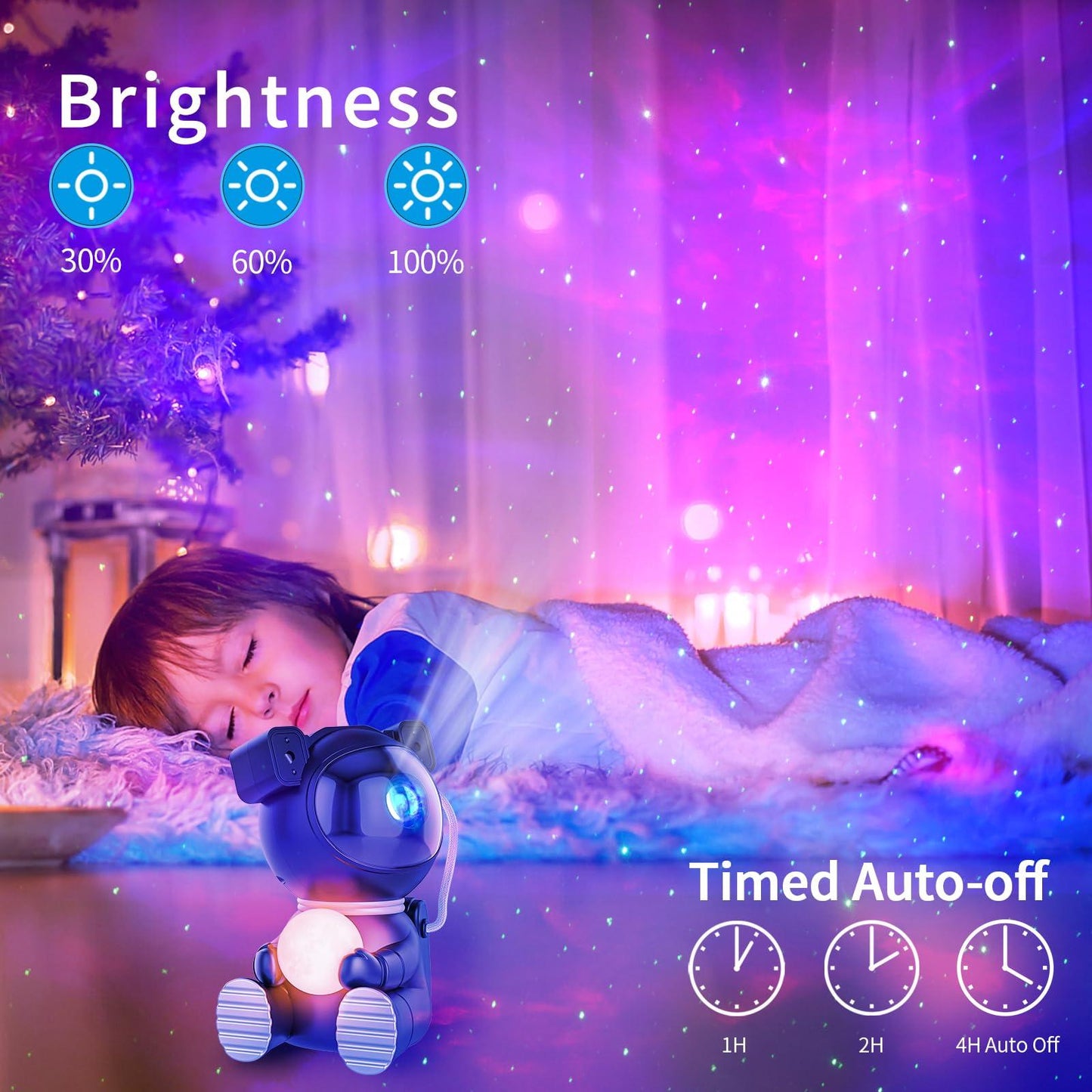 Proyector de galaxias astronauta con lámpara lunar – Luz nocturna de estrellas y nebulosas, rotación magnética de 360°, control remoto, temporizador para dormitorio infantil – OEM/ODM disponible