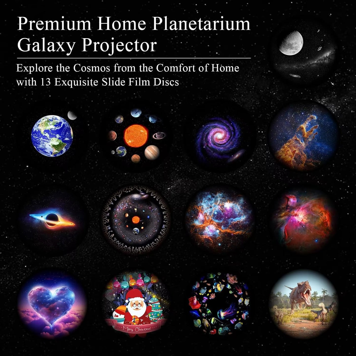 Proyector de galaxias de planetario 4K HD 13 en 1 con enfoque ajustable – Lámpara proyectora de estrellas con discos de película, temporizador, cubierta de domo para el hogar y dormitorio – OEM/ODM disponible