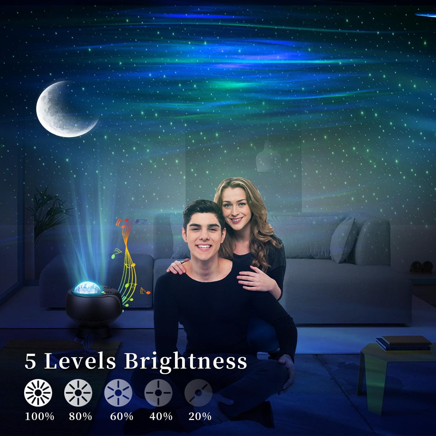 Proyector Aurora Galaxy con altavoz Bluetooth – 13 efectos de iluminación, luz nocturna de ángulo ajustable, control remoto, lámpara de techo con temporizador – OEM/ODM disponible
