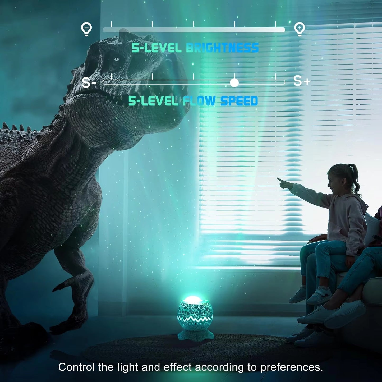 3-in-1 Dinosaur Egg Aurora Projector 33 Light Effects & BT Speaker White Noise & Timer Kids Bedroom Gift Decor  OEM