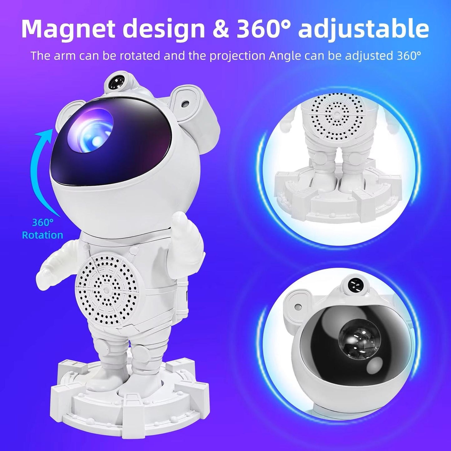 Proyector 5 en 1 de Galaxia Astronauta con Altavoz Bluetooth y Ruido Blanco – Luz de Luna, Nebulosa y Estrellas, Control Remoto, Temporizador, Luz Nocturna Ajustable 360° – OEM/ODM Disponible