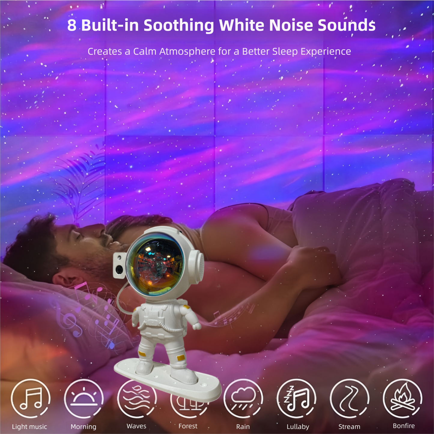 Proyector Astronauta Galaxia con Altavoz Bluetooth y Ruido Blanco – 16 Efectos de Aurora, Luz Nocturna con Rotación Magnética 360°, Control Remoto, Temporizador – OEM/ODM Disponible