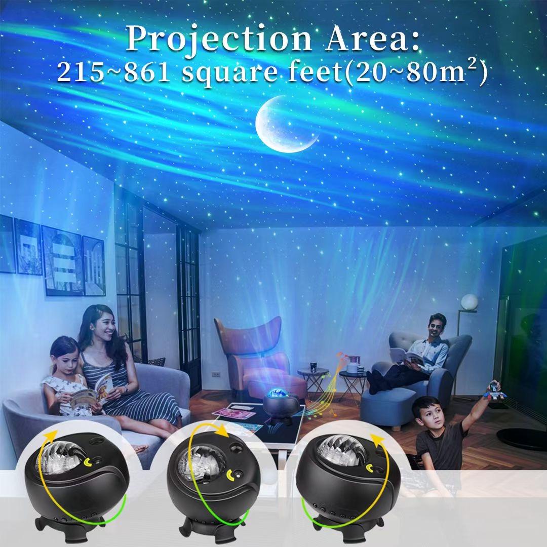 Proyector Aurora Galaxy con altavoz Bluetooth – 13 efectos de iluminación, luz nocturna de ángulo ajustable, control remoto, lámpara de techo con temporizador – OEM/ODM disponible