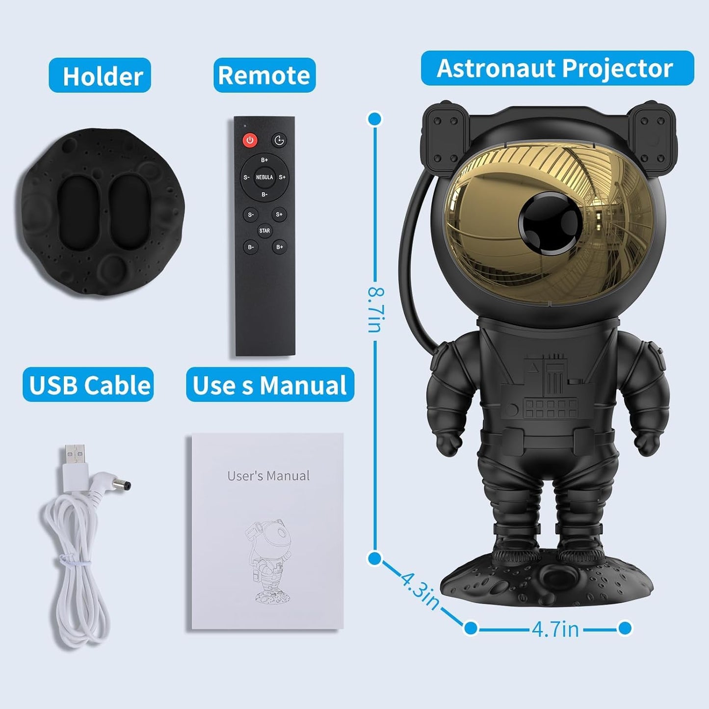 Astronaut Galaxie Projektor 360° drehendes Sternen- & Nebel-Nachtlicht mit Fernbedienung – Coole LED-Projektionslampe für Raumdekor, 8 Beleuchtungsmodi, Timer – OEM/ODM verfügbar