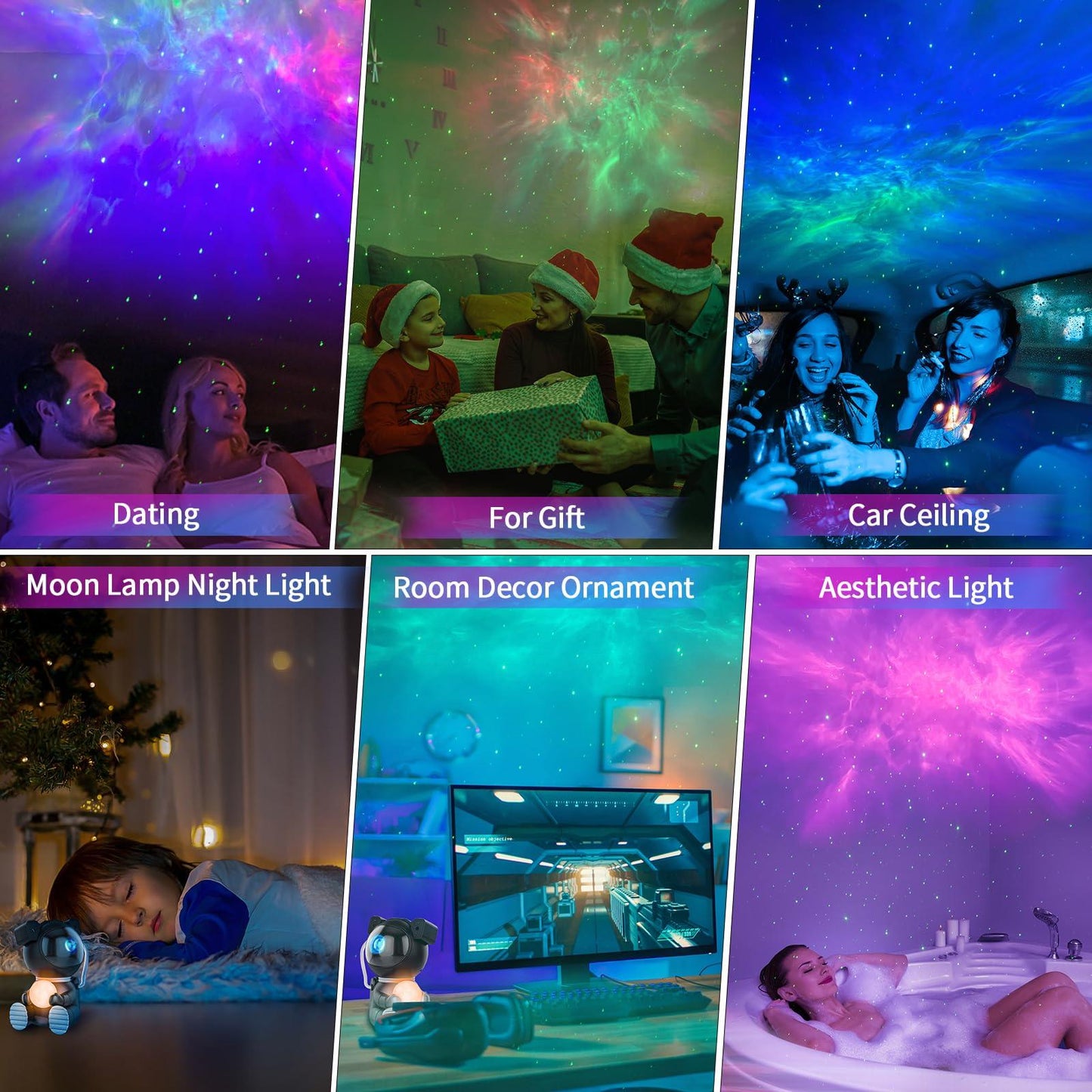 Proyector de galaxias astronauta con lámpara lunar – Luz nocturna de estrellas y nebulosas, rotación magnética de 360°, control remoto, temporizador para dormitorio infantil – OEM/ODM disponible