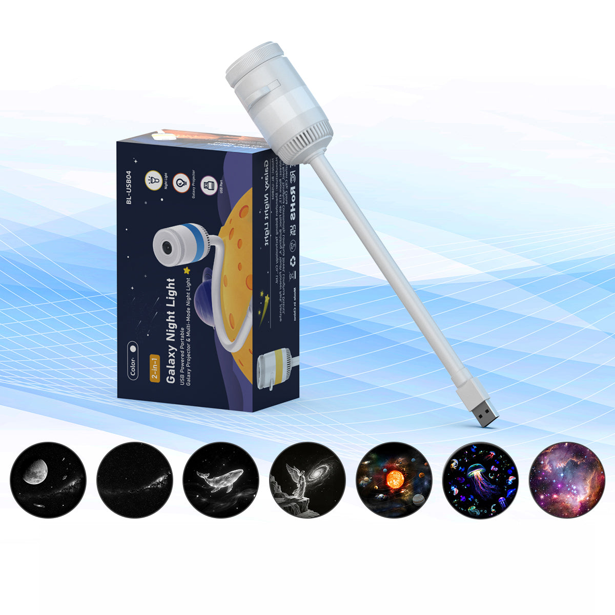 USB Galaxy Star Projector with RGB Night Light & Flexible Gooseneck