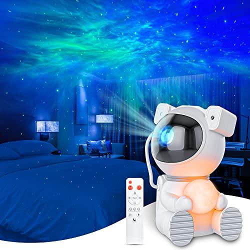 Proyector de galaxias astronauta con lámpara lunar – Luz nocturna de estrellas y nebulosas, rotación magnética de 360°, control remoto, temporizador para dormitorio infantil – OEM/ODM disponible