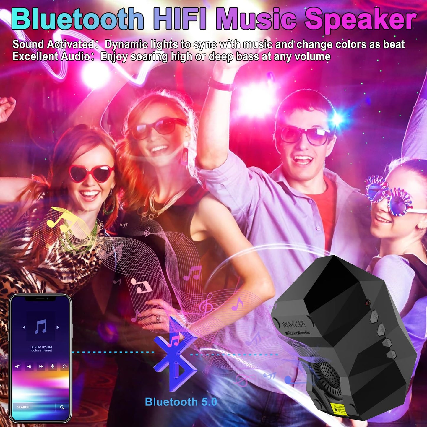 Galaxy Star Projector Gift Nebula Projection Lamp with Bluetooth Speaker Water Ripple Light USB Music Sync and Timer for Holiday Decor