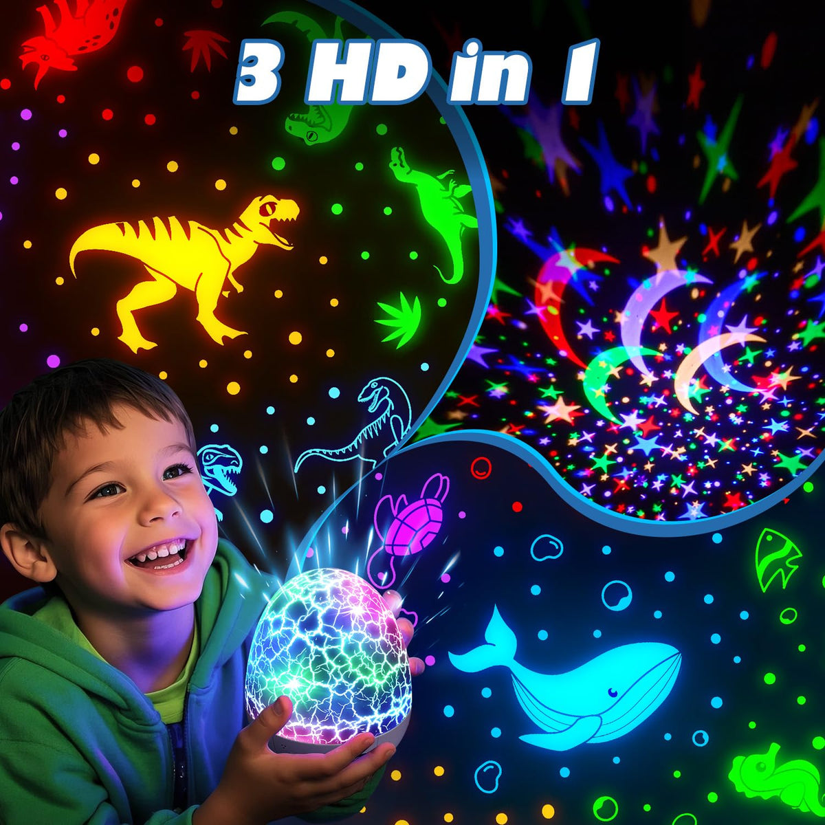 Dinosaur Egg Kids Night Light Projector – 31 Colors & 3 Films & 15 Soothing Sounds & Remote Timer – Easter Gift & Room Decor – OEM/ODM Availabl