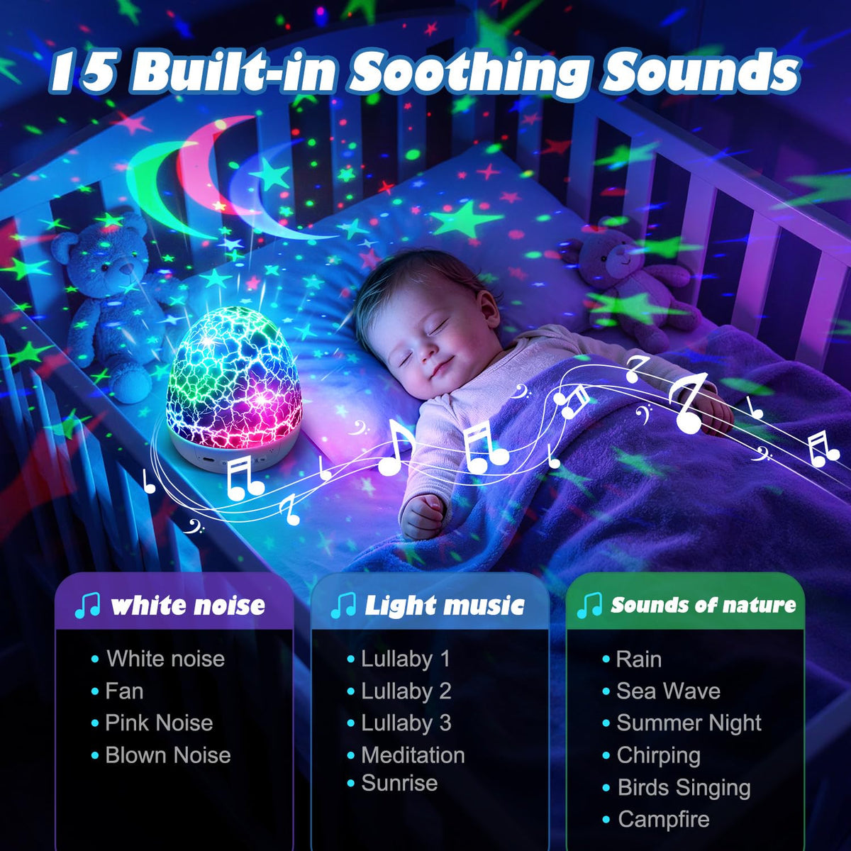 Dinosaur Egg Kids Night Light Projector – 31 Colors & 3 Films & 15 Soothing Sounds & Remote Timer – Easter Gift & Room Decor – OEM/ODM Availabl