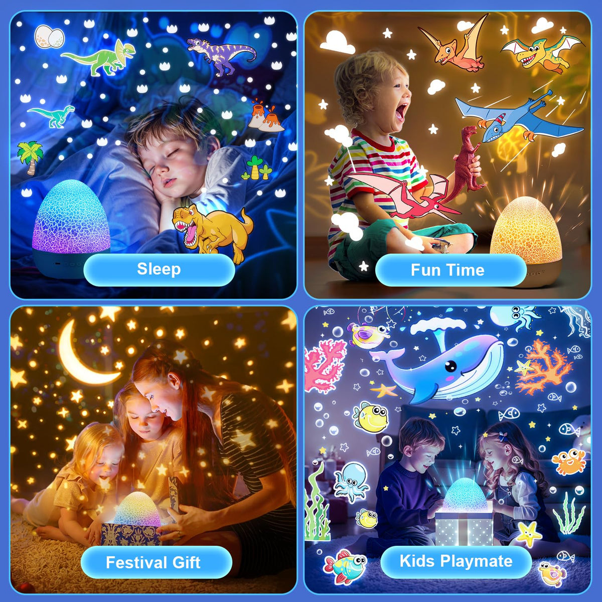Dinosaur Egg Kids Night Light Projector – 31 Colors & 3 Films & 15 Soothing Sounds & Remote Timer – Easter Gift & Room Decor – OEM/ODM Availabl
