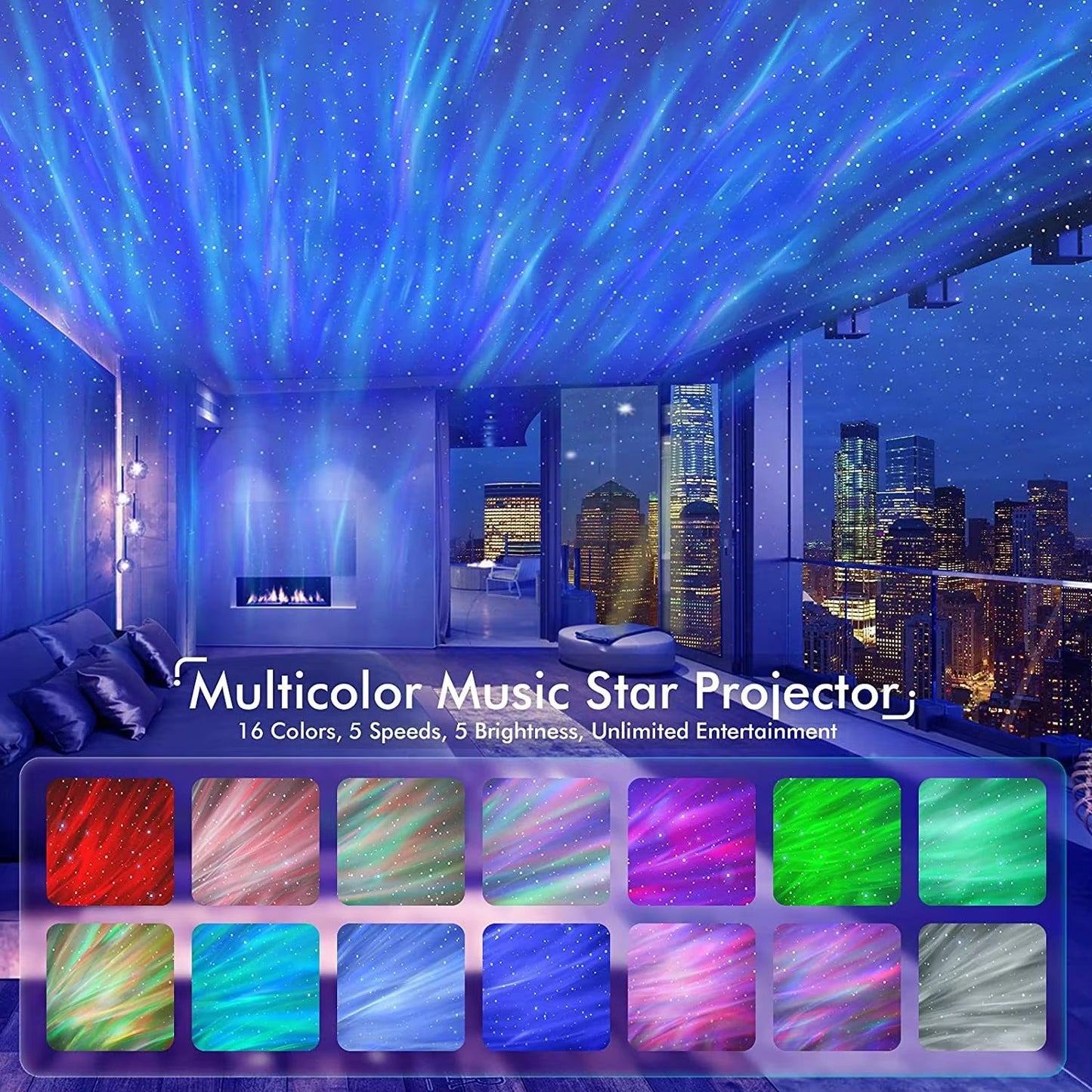 Northern Galaxy Aurora Projector 33 Light Effects & BT Speaker White Noise & Timer Home Decor Bedroom Gift OEM