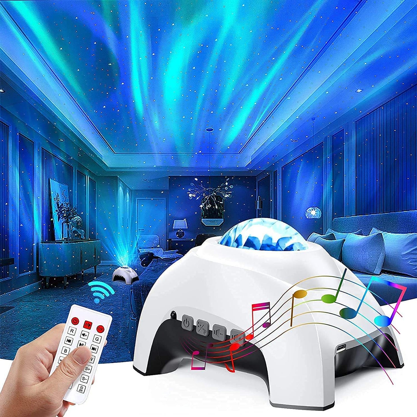 Northern Galaxy Aurora Projector 33 Light Effects & BT Speaker White Noise & Timer Home Decor Bedroom Gift OEM