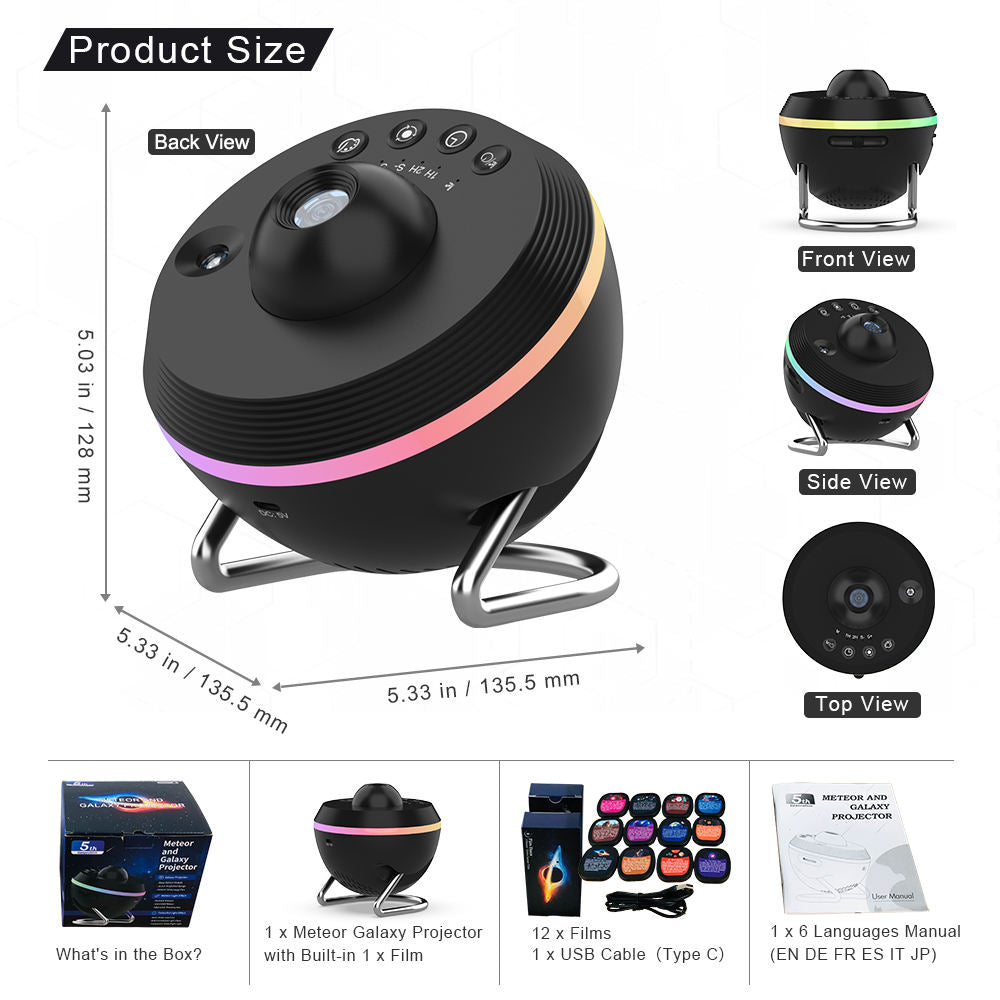 Proyector de galaxias de planetario 4K HD 13 en 1 con enfoque ajustable – Lámpara proyectora de estrellas con discos de película, temporizador, cubierta de domo para el hogar y dormitorio – OEM/ODM disponible