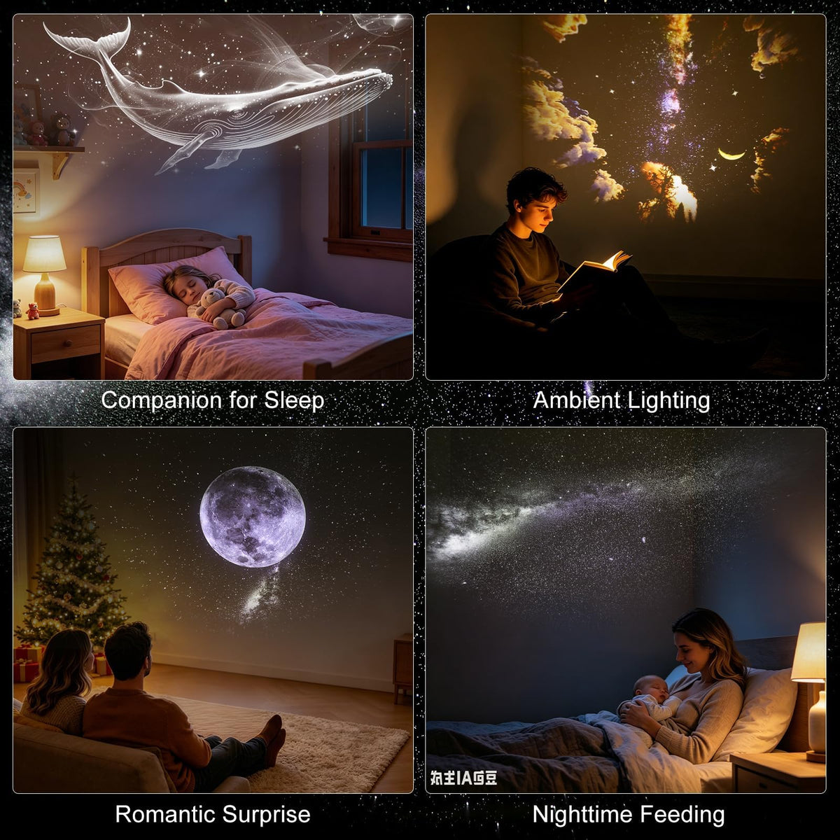 USB Galaxy Star Projector with RGB Night Light & Flexible Gooseneck
