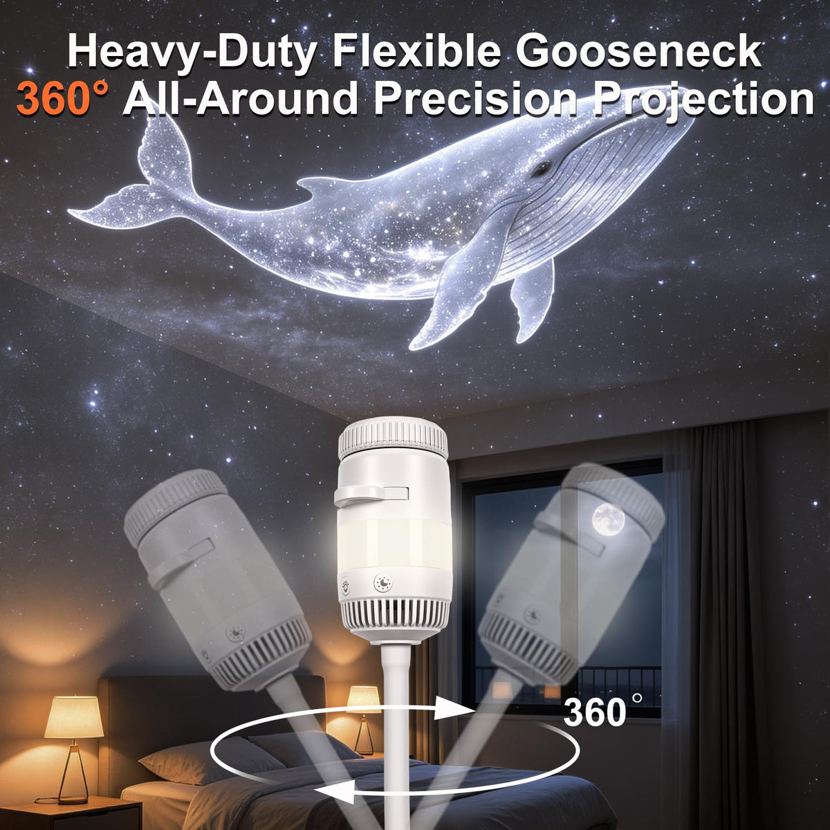 USB Galaxy Star Projector with RGB Night Light & Flexible Gooseneck