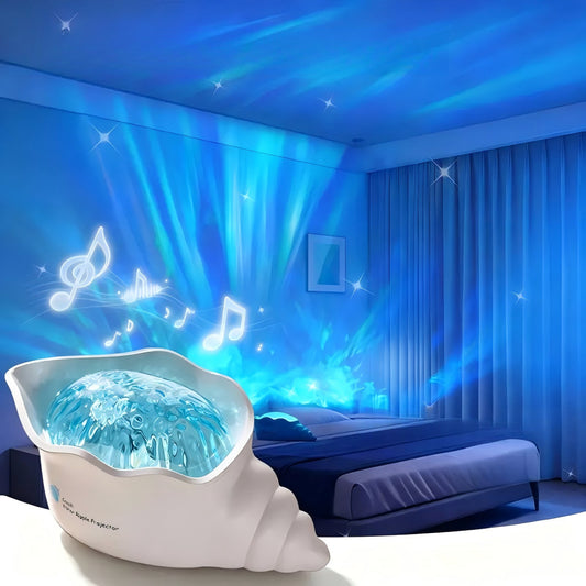 Rechargeable Conch Aurora Ocean Wave Projector Night Light with White Noise & Adjustable Brightness OEM/ODM
