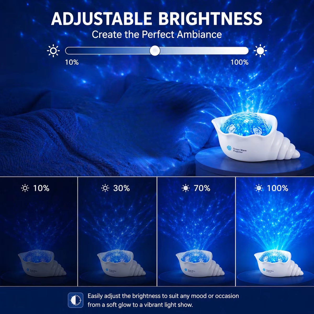 Rechargeable Conch Aurora Ocean Wave Projector Night Light with White Noise & Adjustable Brightness OEM/ODM