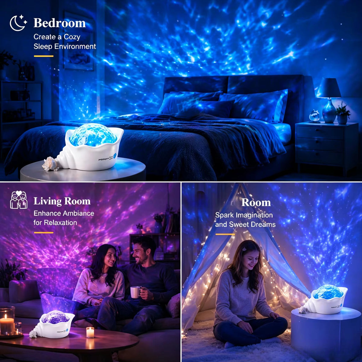 Rechargeable Conch Aurora Ocean Wave Projector Night Light with White Noise & Adjustable Brightness OEM/ODM
