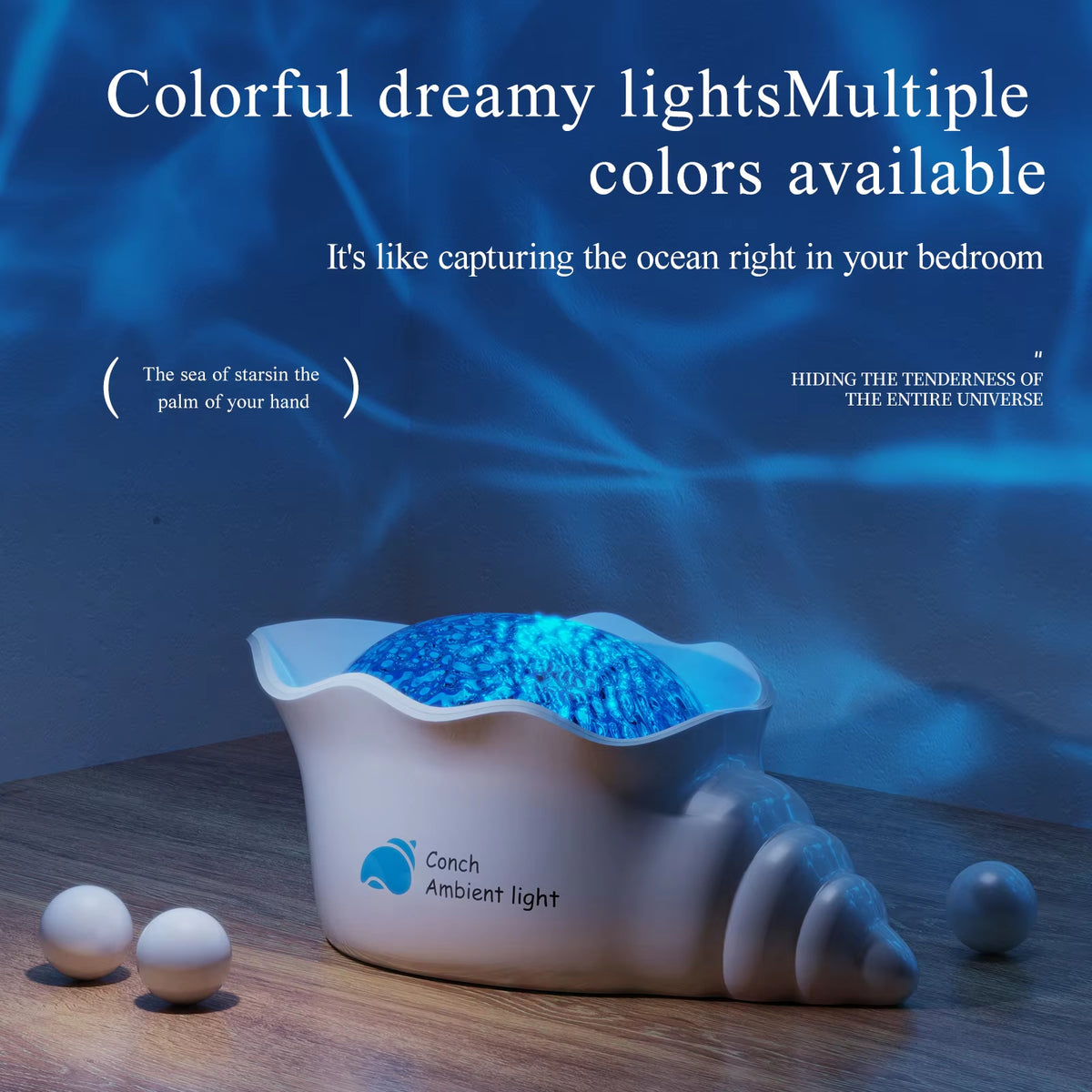 Rechargeable Conch Aurora Ocean Wave Projector Night Light with White Noise & Adjustable Brightness OEM/ODM