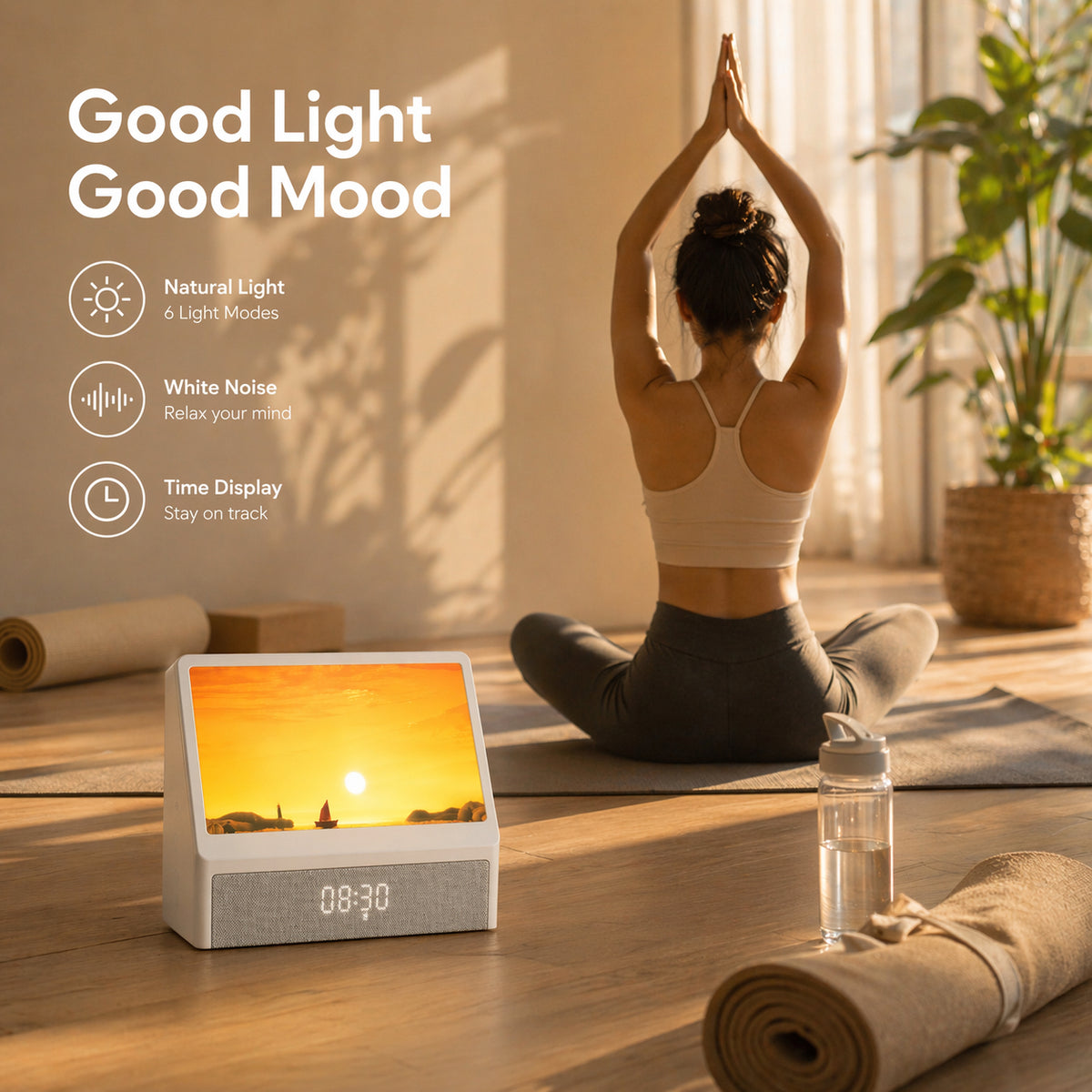Sunrise Wake-Up Light Alarm Clock with 24 White Noise Sounds, Bluetooth Speaker & Multicolor Ambient Light – Snooze, Light & Sound Alarm, Auto-Off Timer – OEM/ODM Available