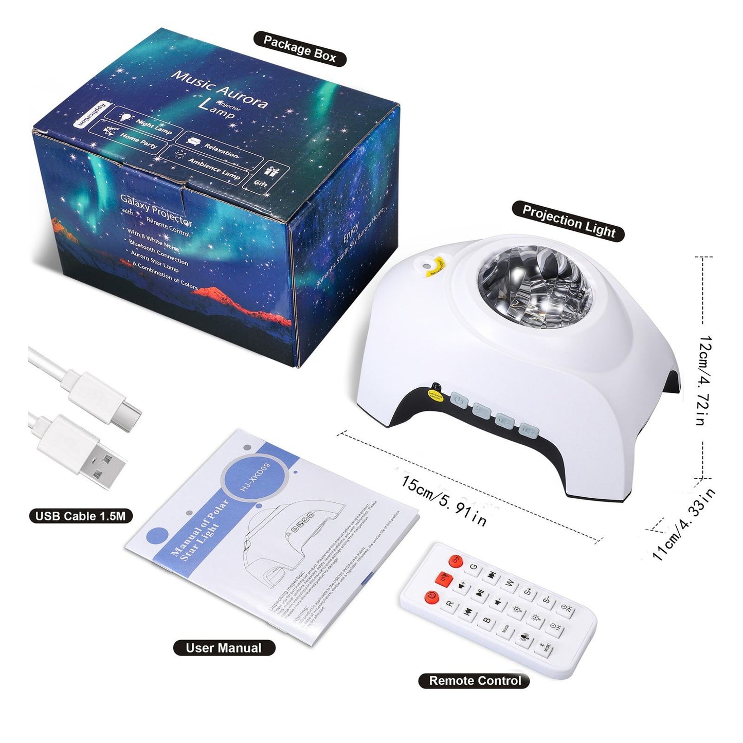Northern Galaxy Aurora Projector 33 Light Effects & BT Speaker White Noise & Timer Home Decor Bedroom Gift OEM