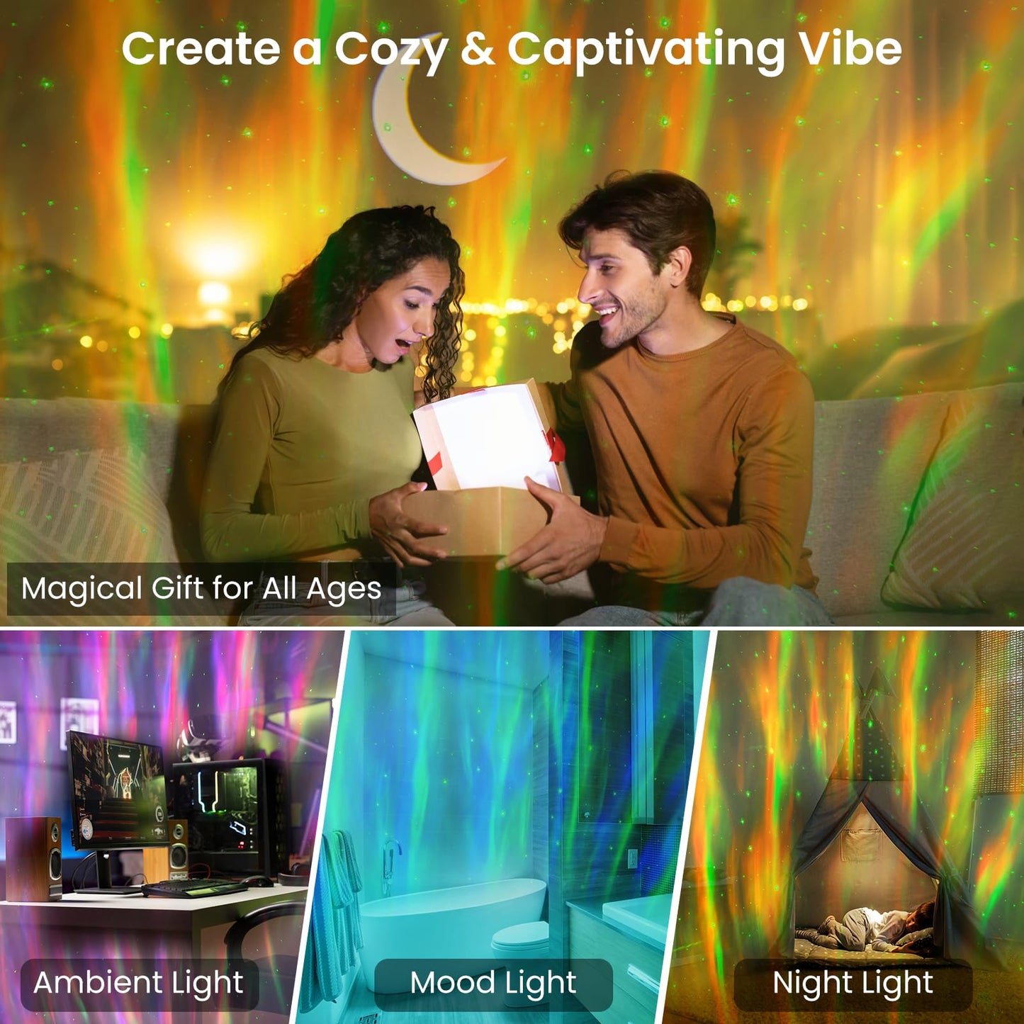 Galaxy Projector with Bluetooth Speaker Northern Lights Aurora Projector with 8 Modes Moon and Mood Ambient Lighting for Bedroom Kids Adults Room Cord Powered