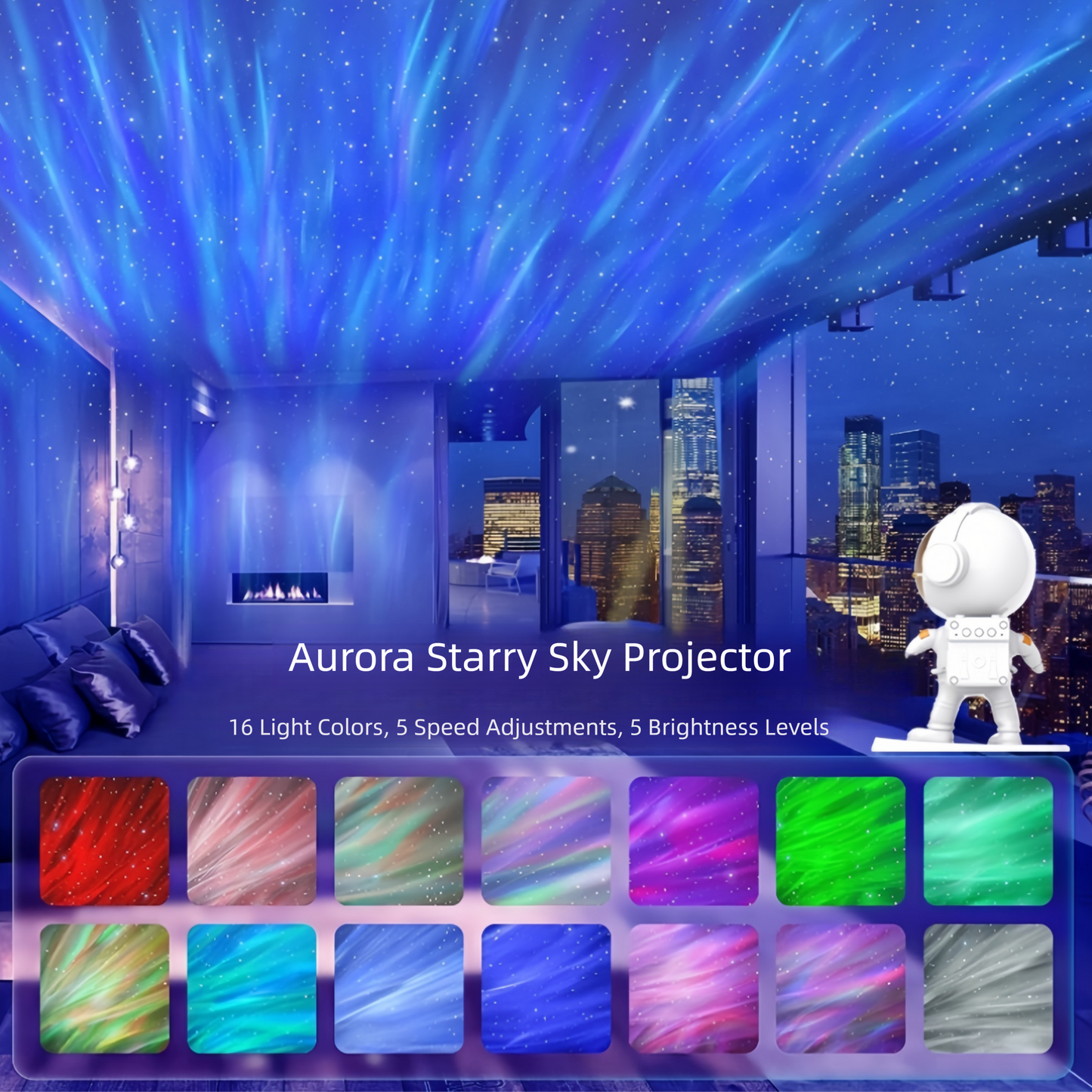 Proyector Astronauta Galaxia con Altavoz Bluetooth y Ruido Blanco – 16 Efectos de Aurora, Luz Nocturna con Rotación Magnética 360°, Control Remoto, Temporizador – OEM/ODM Disponible